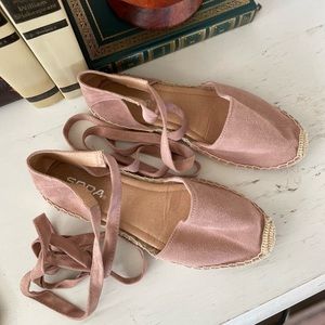 Pale Blush Pink Soda Espadrille Tie Up Flats